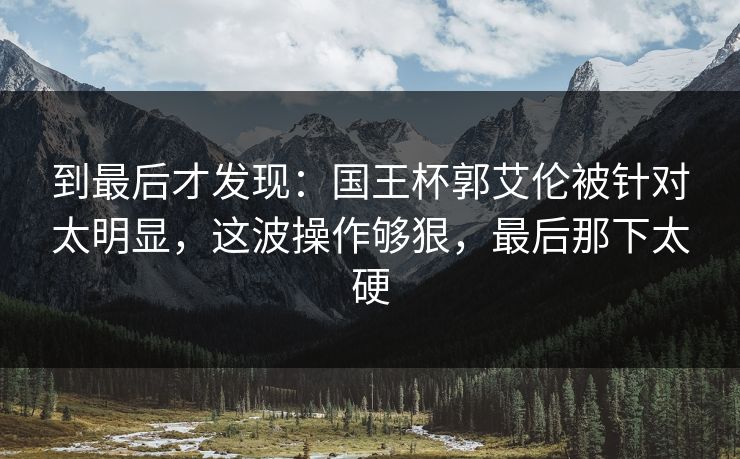 到最后才发现：国王杯郭艾伦被针对太明显，这波操作够狠，最后那下太硬